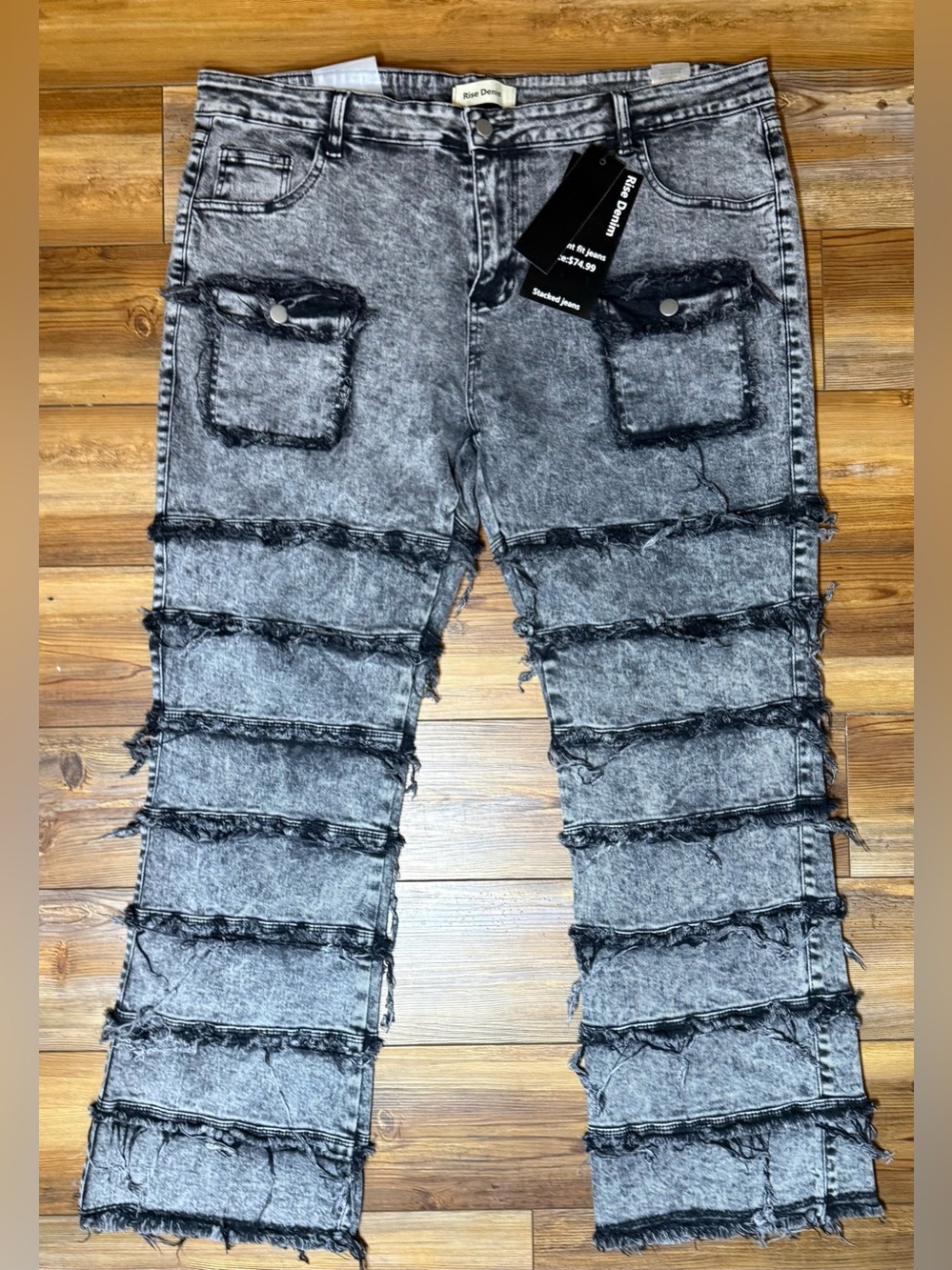 Men's Distressed Acid-Wash Straight Jeans - Gray